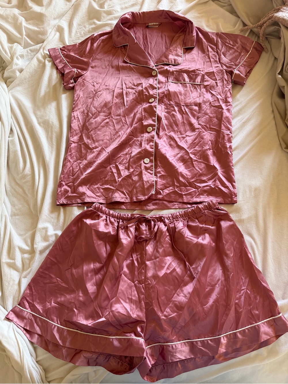 Silky Short-Sleeve Pajama Set in Dusty Rose